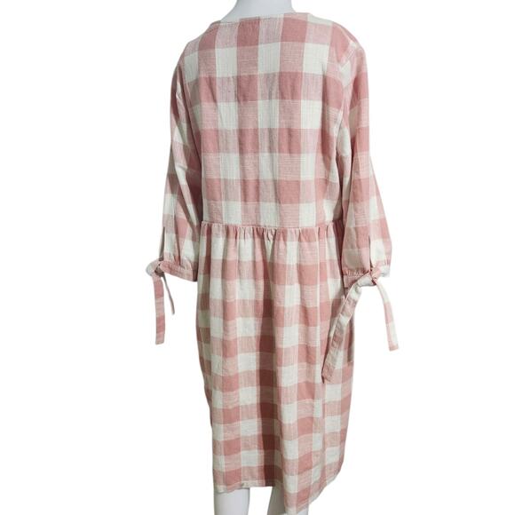 Hidden Alley Pink White Plaid Cottagecore Prairie Dress Short Tie Sleeve Maxi - Picture 8 of 10